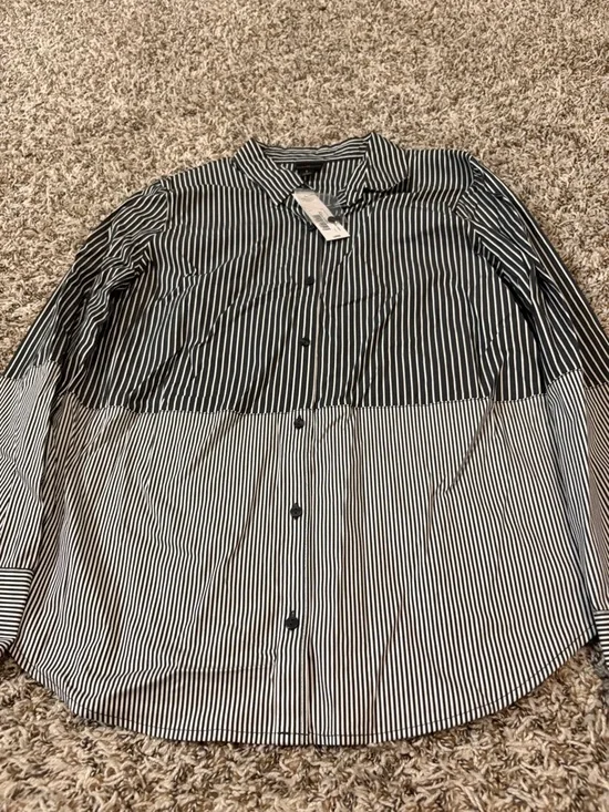 NWT -Worthington Black and White Striped Button-Down Shirt large - Picture 3 of 9